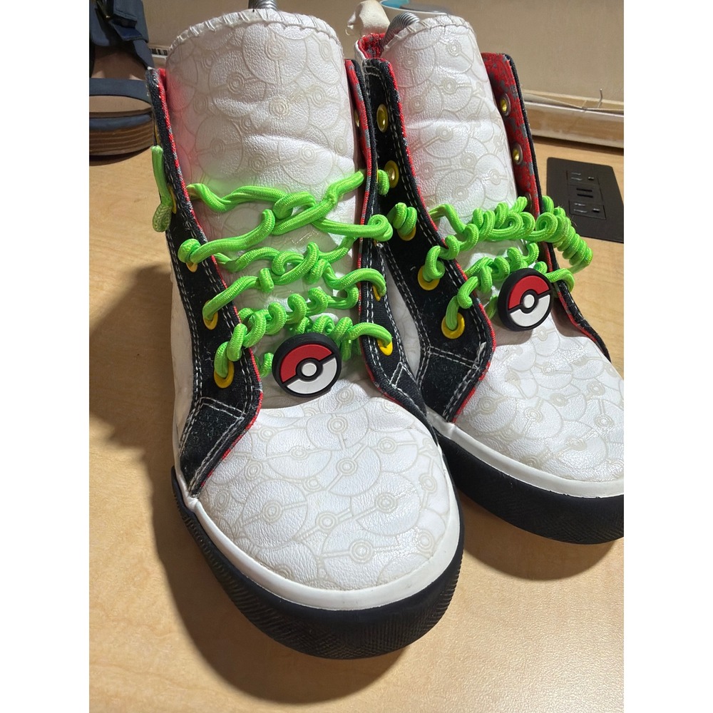 Pokemon Pikachu High Top Sneakers White Black Neon Green Kids Shoes